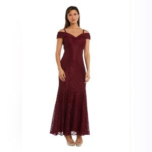 R&M Richards Strapless Burgundy Lace Dress